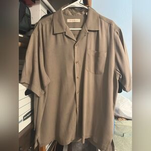 Tommy Bahama 100% Silk Camp Shirt Fire Dept Cigar Embroidered Back L